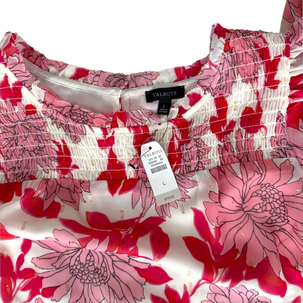NWT Talbots Ruffle Smocked Top - Chrysanthemum Garden Size L - Picture 3 of 5